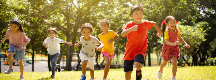 Young children play outside