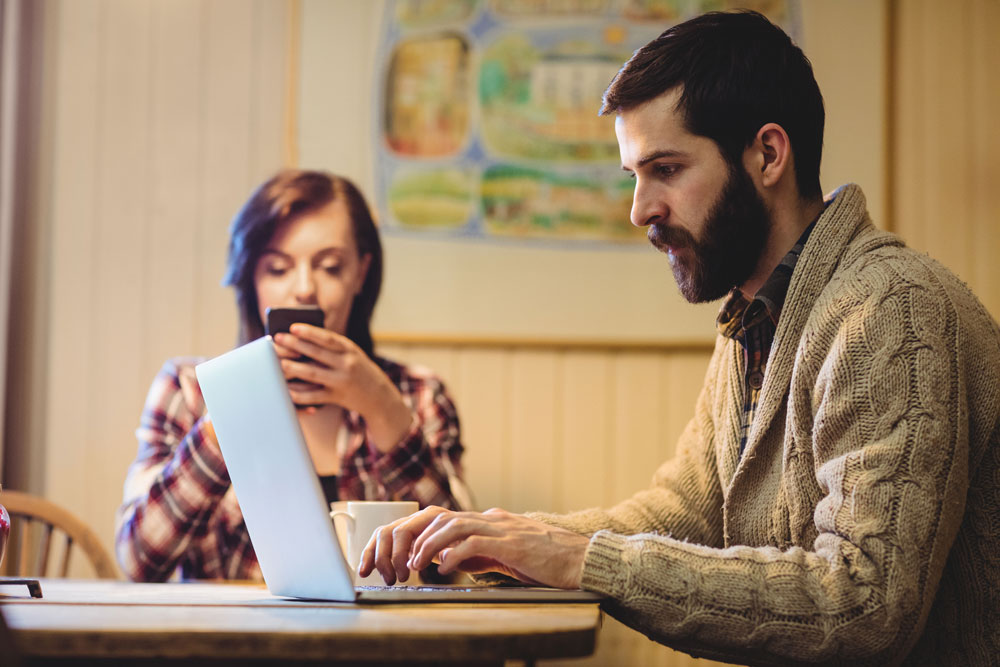 man searches for answers online