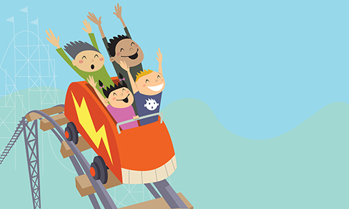 Cartoon people on roller coaster